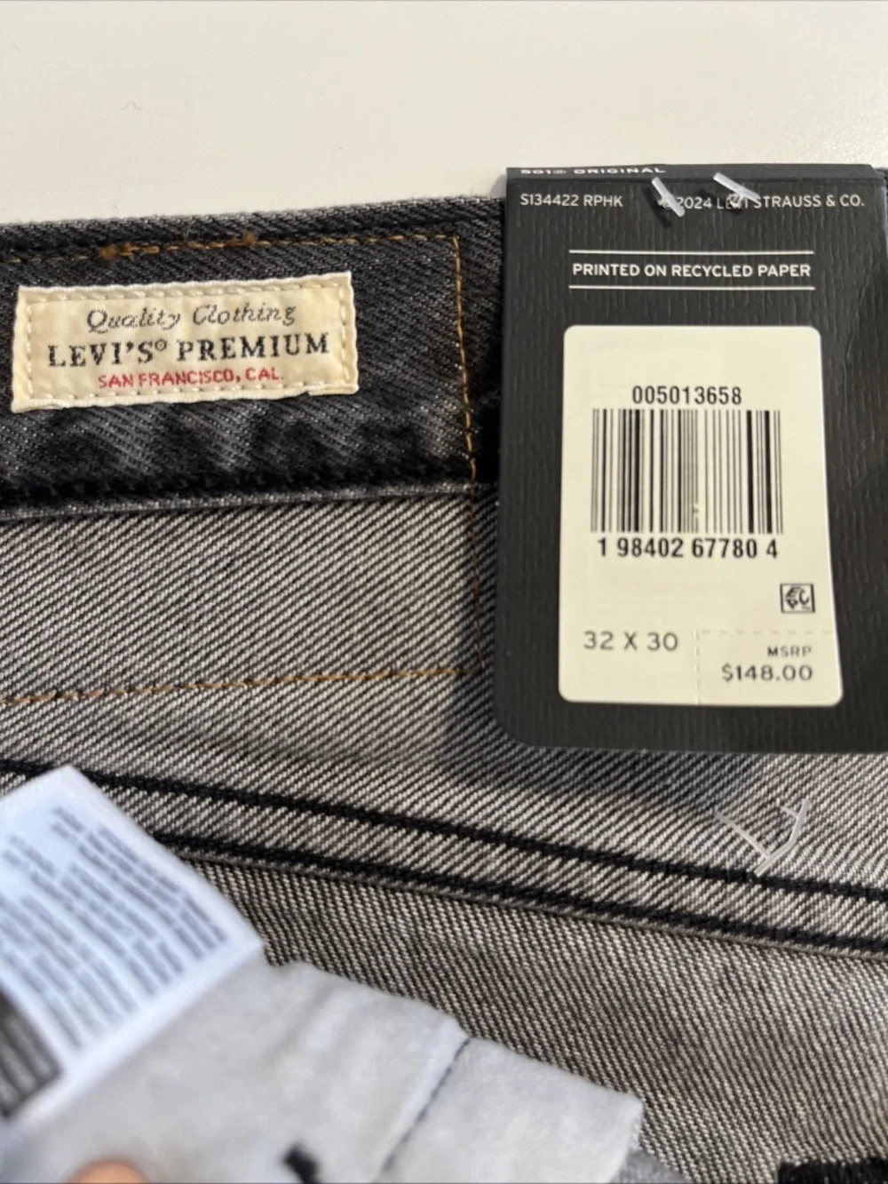 Levi's 501 Selvedge Original Straight Leg Jeans Men's 32x30 Gray Big E